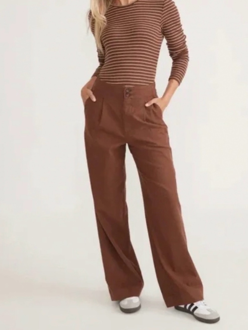 Marine Layer Brown Hemp Blend Wide Leg High Rise Pant